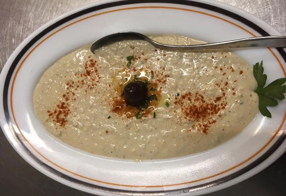 A bowl of hummus served at Stamna